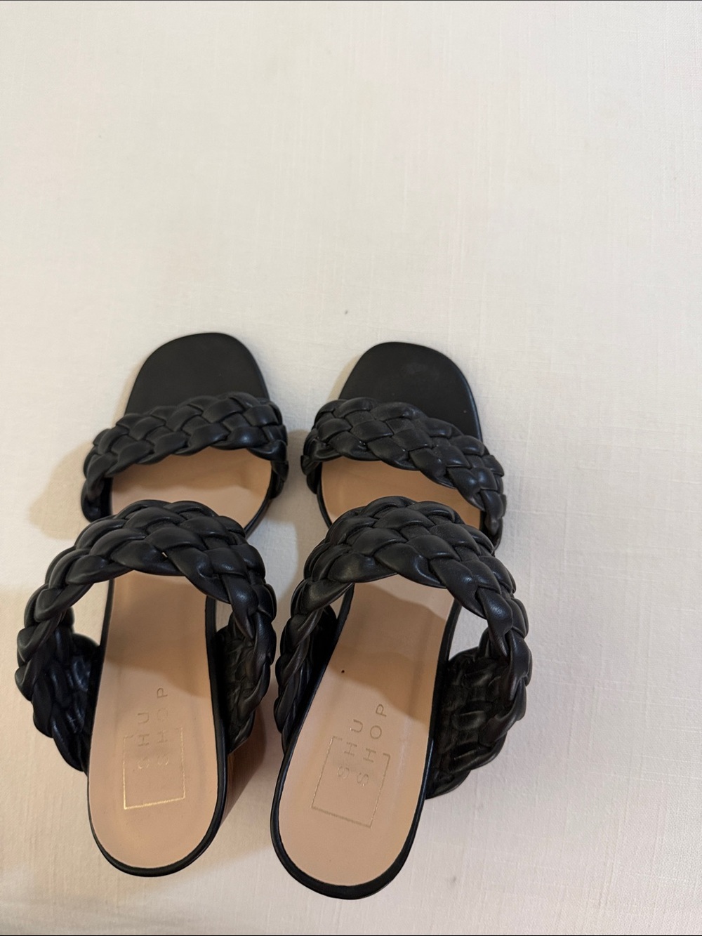 ShuShop Black Braided Double-Strap Slide Heels